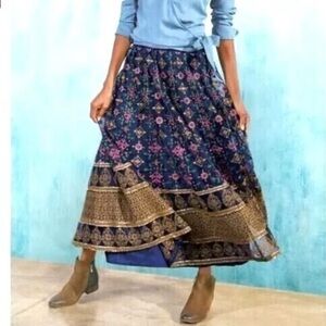 Soft Surroundings Endless Nights Gold Embroidered Overlay ALine Maxi Skirt sz M